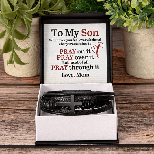 Gift For Son - Whenever You Feel Overwhelmed Always Remember To - Men's Cross Leather Bracelet - The Shoppers Outlet
