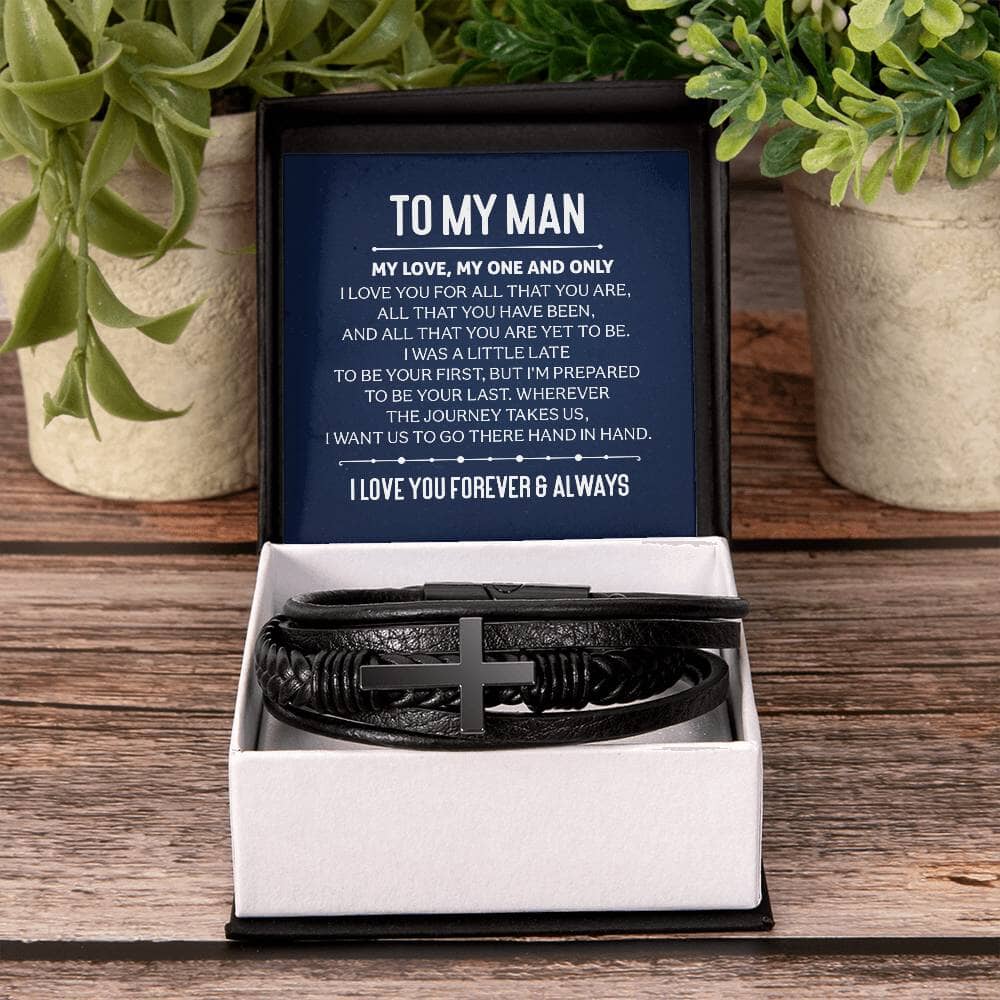 To My Man - My Love, My One And Only. - Men's Cross Leather Bracelet - The Shoppers Outlet
