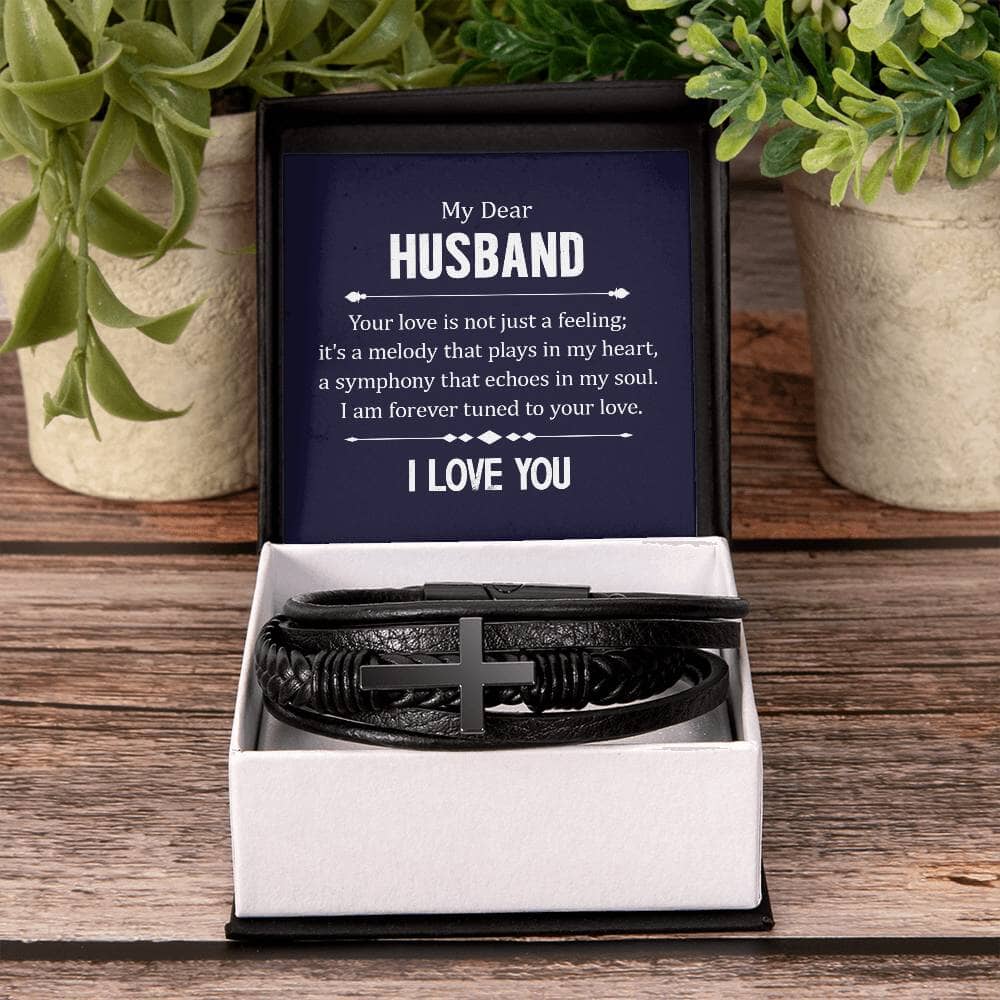 Gift For Husband - I Love You - Men's Cross Leather Bracelet - The Shoppers Outlet