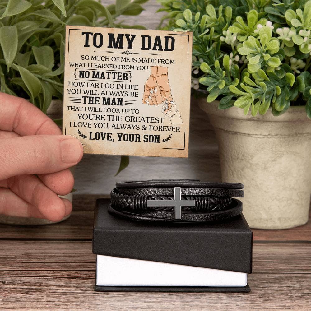 Gift For Dad - You're The Greatest - Men's Cross Leather Bracelet - The Shoppers Outlet