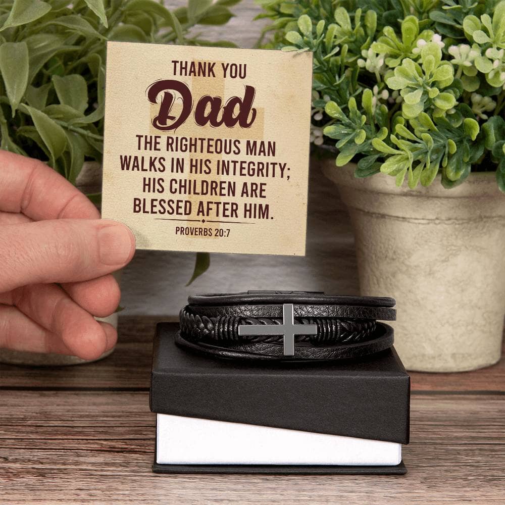 Faith - Thank You Dad - Men's Cross Leather Bracelet - The Shoppers Outlet