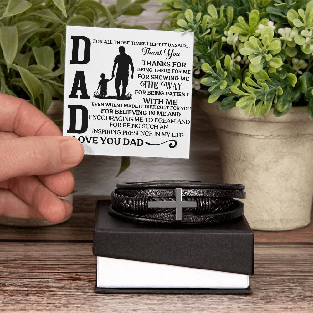 Gift For Dad - For All Those Times I Left It Unsaid Thank You - Men's Cross Leather Bracelet - The Shoppers Outlet