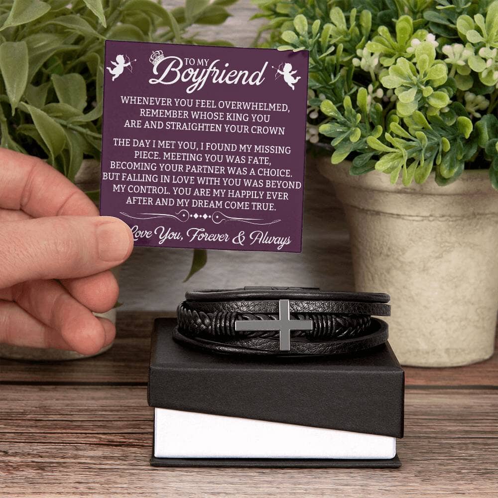 Gift For Boyfriend - Whenever You Feel Overwhelmed - Men's Cross Leather Bracelet - The Shoppers Outlet