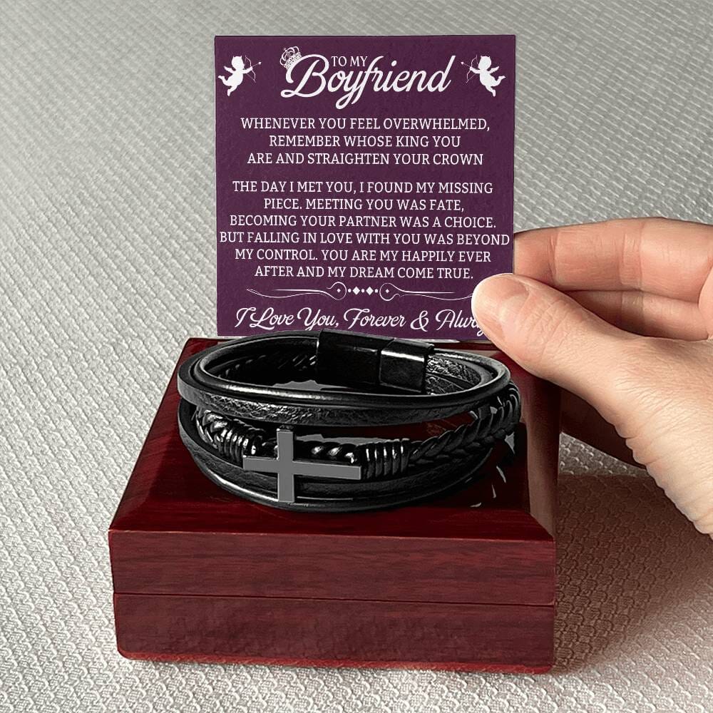 Gift For Boyfriend - Whenever You Feel Overwhelmed - Men's Cross Leather Bracelet - The Shoppers Outlet