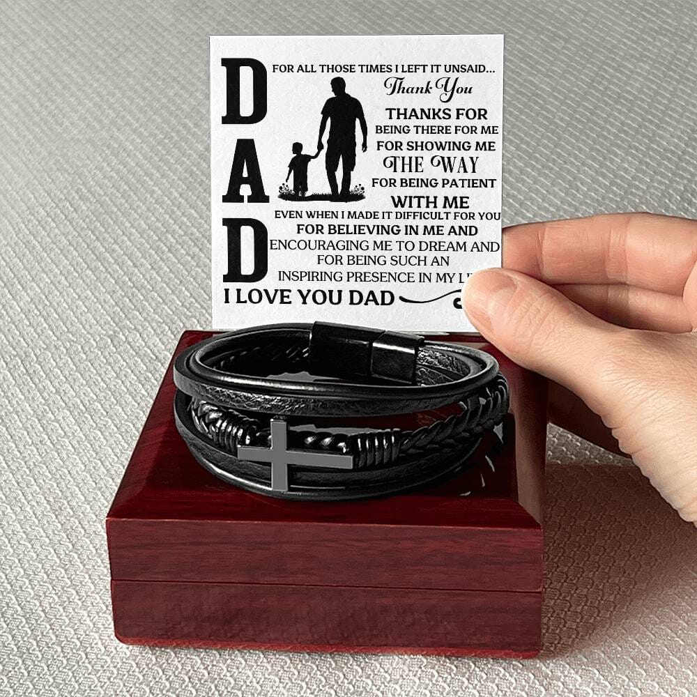 Gift For Dad - For All Those Times I Left It Unsaid Thank You - Men's Cross Leather Bracelet - The Shoppers Outlet