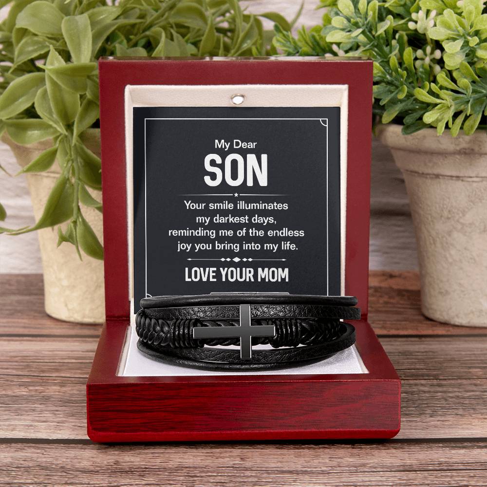 Son - My Dear Son - Men's Cross Leather Bracelet - The Shoppers Outlet