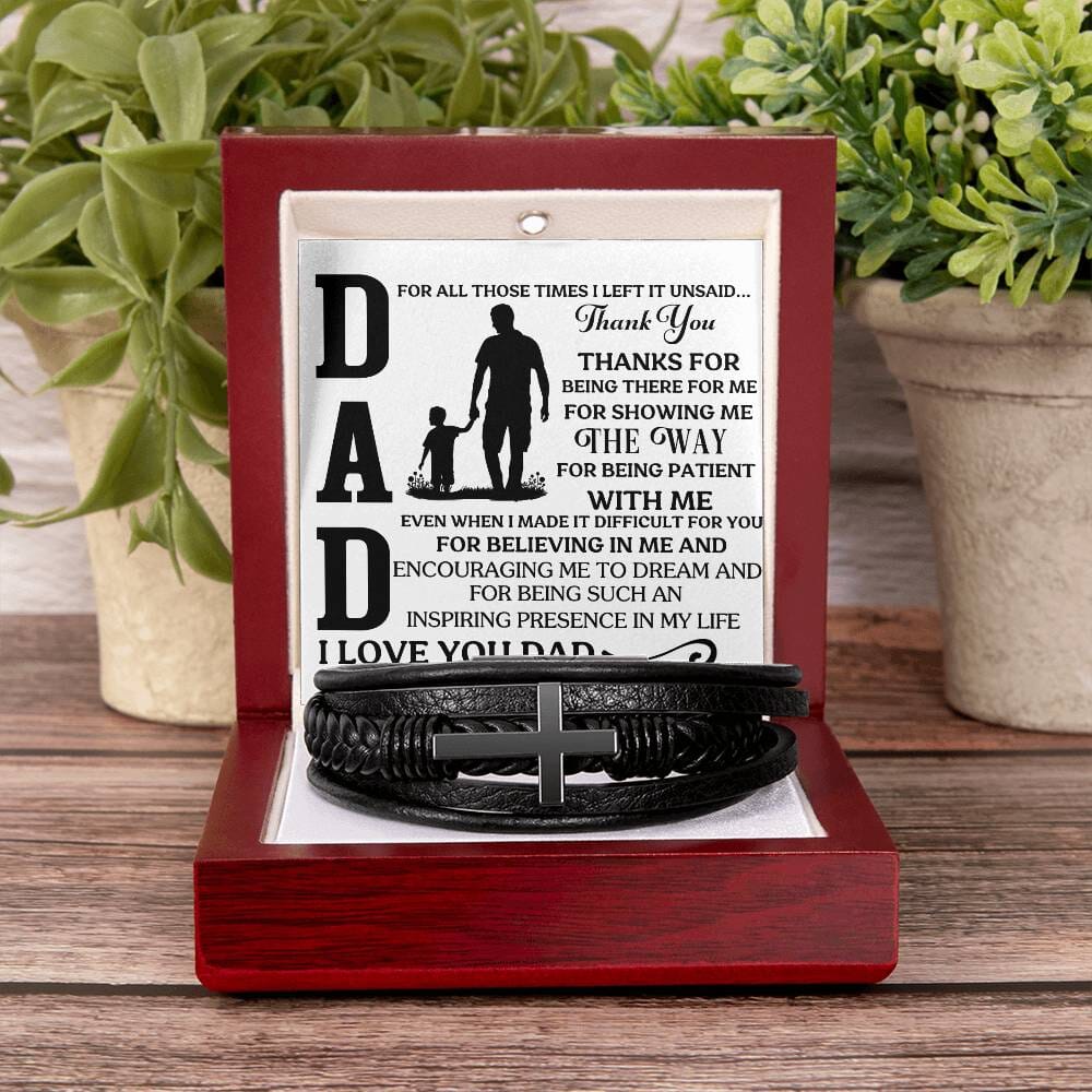 Gift For Dad - For All Those Times I Left It Unsaid Thank You - Men's Cross Leather Bracelet - The Shoppers Outlet