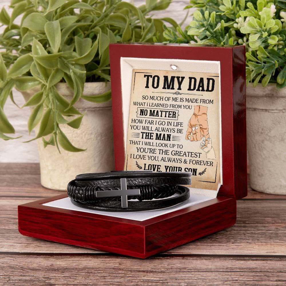 Gift For Dad - You're The Greatest - Men's Cross Leather Bracelet - The Shoppers Outlet