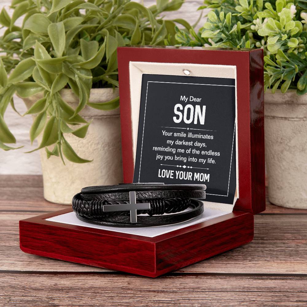 Son - My Dear Son - Men's Cross Leather Bracelet - The Shoppers Outlet