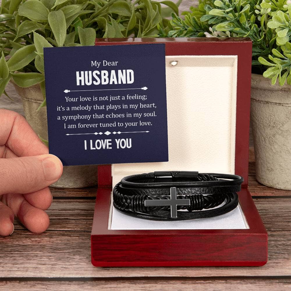 Gift For Husband - I Love You - Men's Cross Leather Bracelet - The Shoppers Outlet
