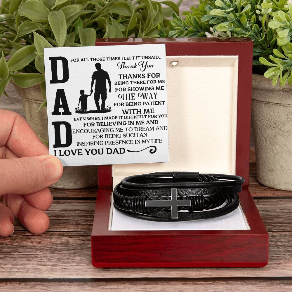 Gift For Dad - For All Those Times I Left It Unsaid Thank You - Men's Cross Leather Bracelet - The Shoppers Outlet