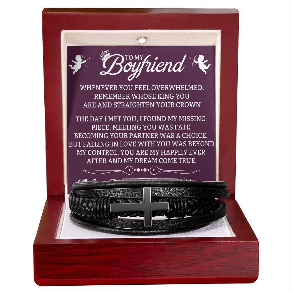 Gift For Boyfriend - Whenever You Feel Overwhelmed - Men's Cross Leather Bracelet - The Shoppers Outlet