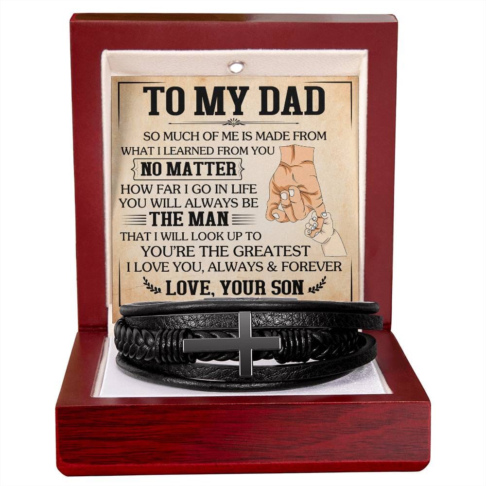 Gift For Dad - You're The Greatest - Men's Cross Leather Bracelet - The Shoppers Outlet