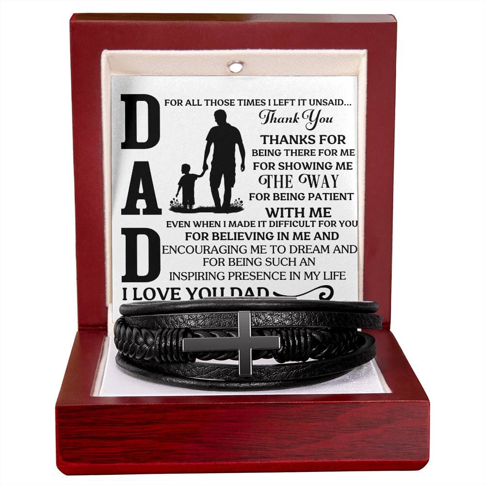 Gift For Dad - For All Those Times I Left It Unsaid Thank You - Men's Cross Leather Bracelet - The Shoppers Outlet