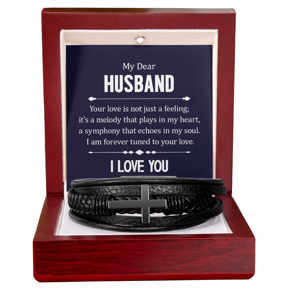Husband - I Love You - Men's Cross Leather Bracelet - The Shoppers Outlet