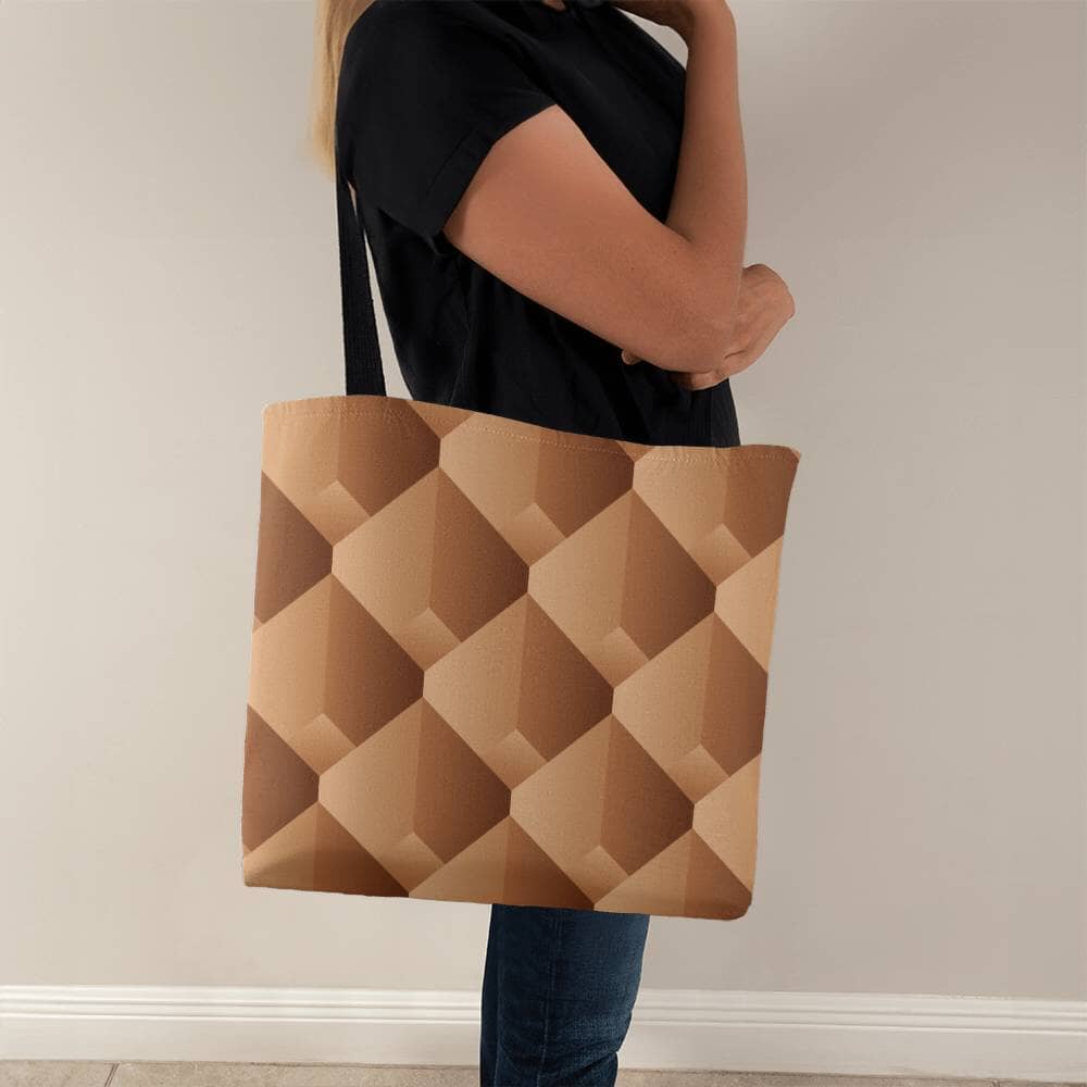 Brown and Beige Geometric Pattern - Classic Tote Bags - The Shoppers Outlet