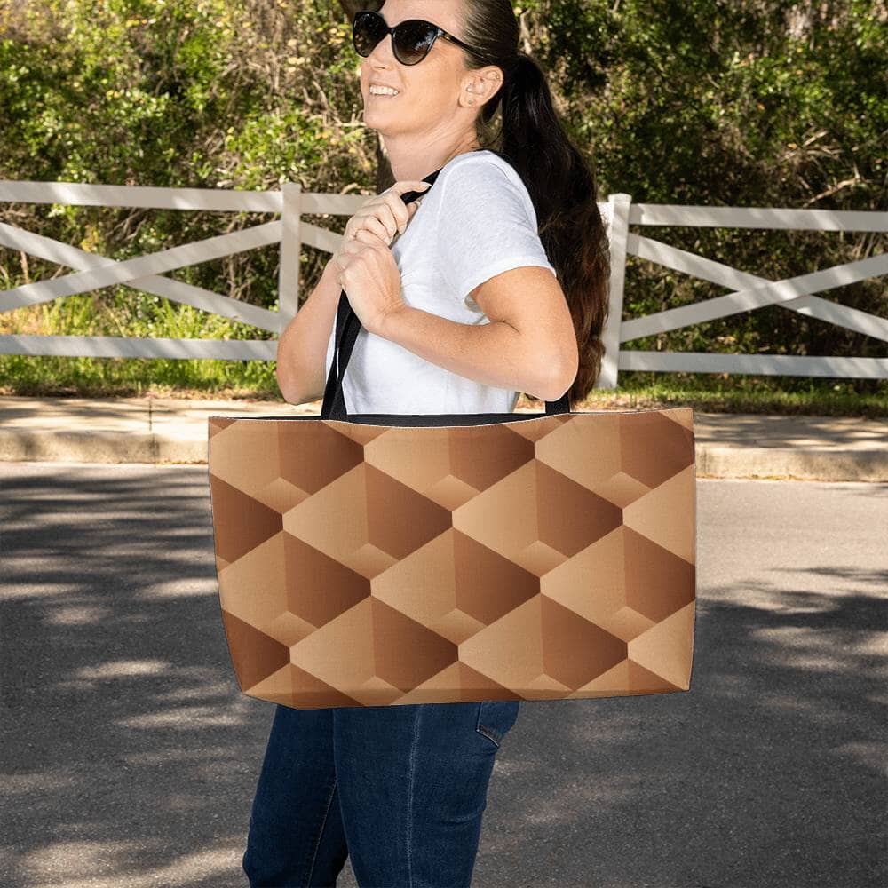 Brown and Beige Geometric Pattern - Weekender Tote Bags - The Shoppers Outlet