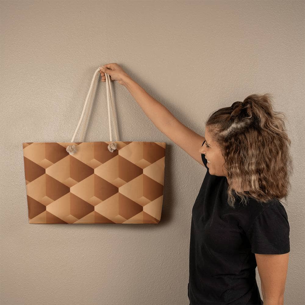 Brown and Beige Geometric Pattern - Weekender Tote Bags - The Shoppers Outlet