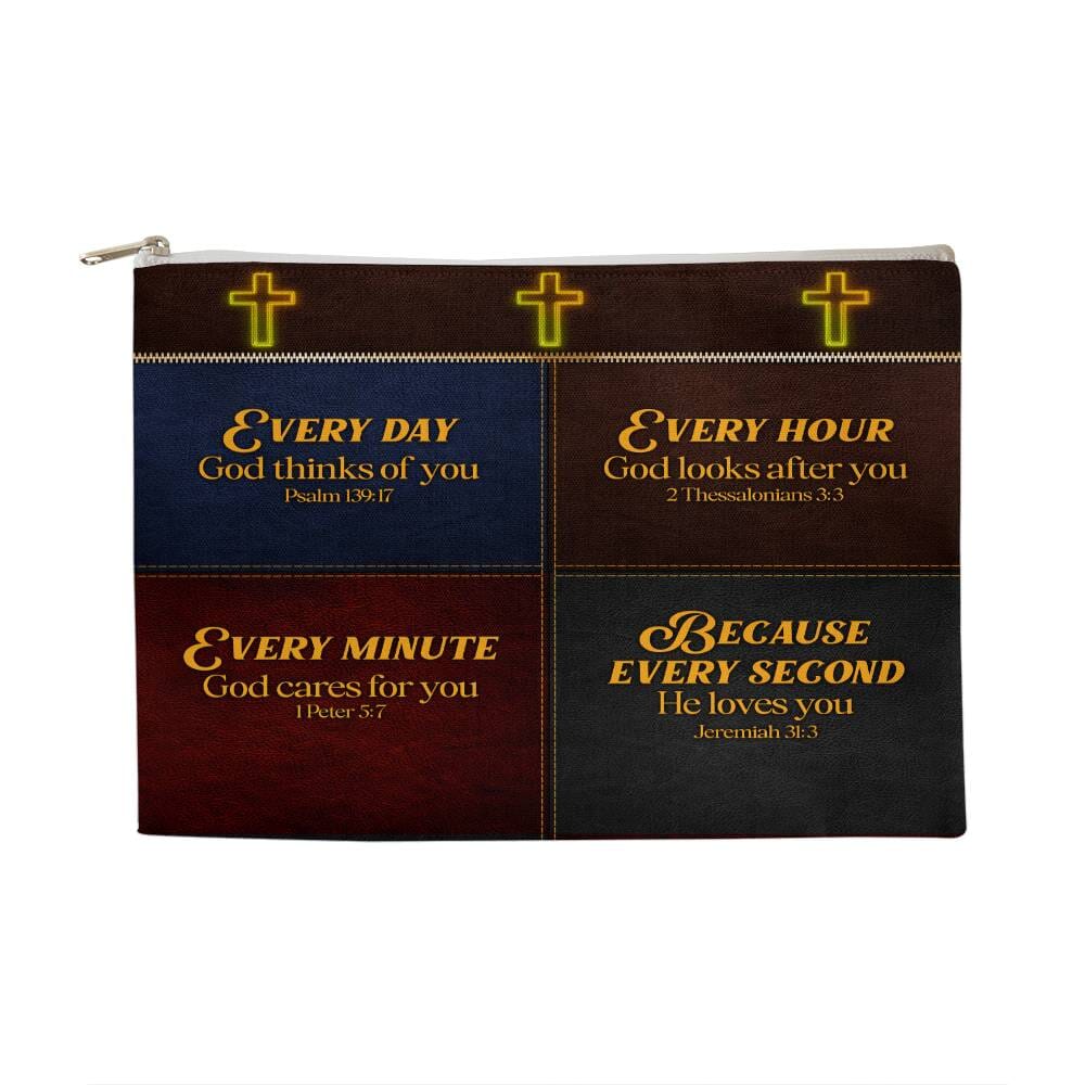 Faith - Our Every Because Bible Verses - Large Fabric Zippered Pouch - The Shoppers Outlet