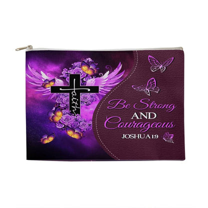 Faith - Be Strong And Courageous - Joshua 1:9 - Large Fabric Zippered Pouch - The Shoppers Outlet