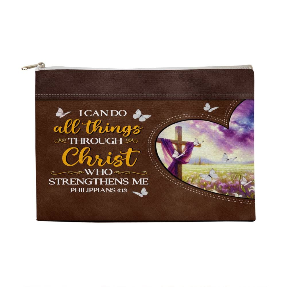 Faith - I Can Do All Things Through Christ Who Strengthens Me - Philippians 4:13 - Large Fabric Zippered Pouch - The Shoppers Outlet