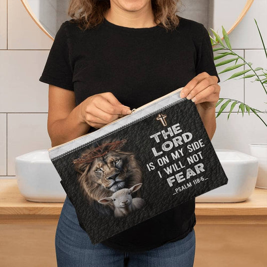 Faith - The Lord Is On My Side I Will Not Fear - Psalm 118:4 - Large Fabric Zippered Pouch - The Shoppers Outlet