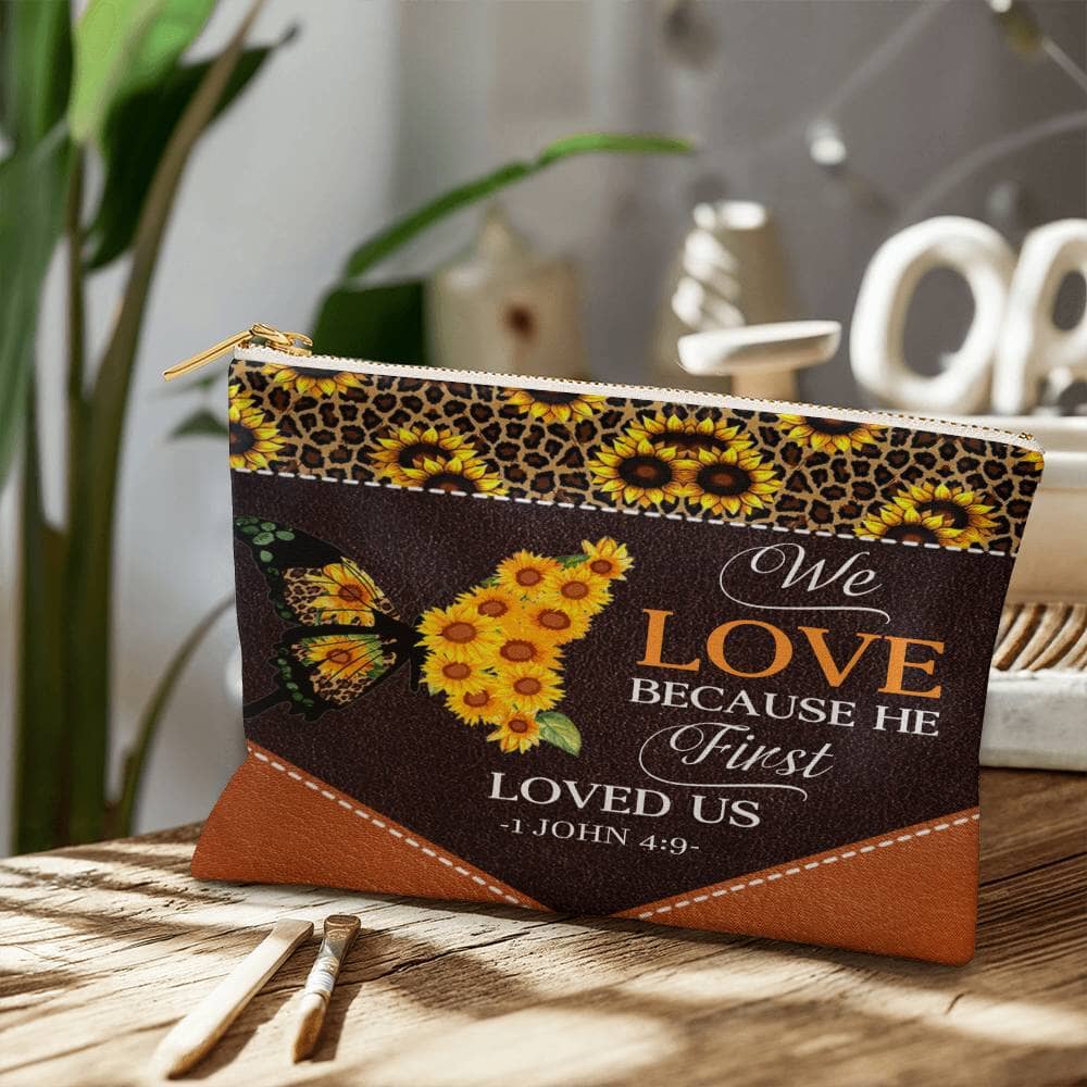 Faith - We Love Because He First Loved Us - 1 John 4:9 - Large Fabric Zippered Pouch - The Shoppers Outlet