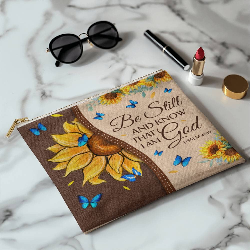 Faith - Be Still And Know That I Am God - Psalm 46:10 - Large Fabric Zippered Pouch - The Shoppers Outlet