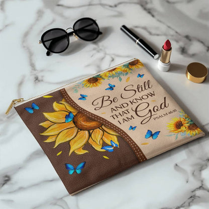 Faith - Be Still And Know That I Am God - Psalm 46:10 - Large Fabric Zippered Pouch - The Shoppers Outlet