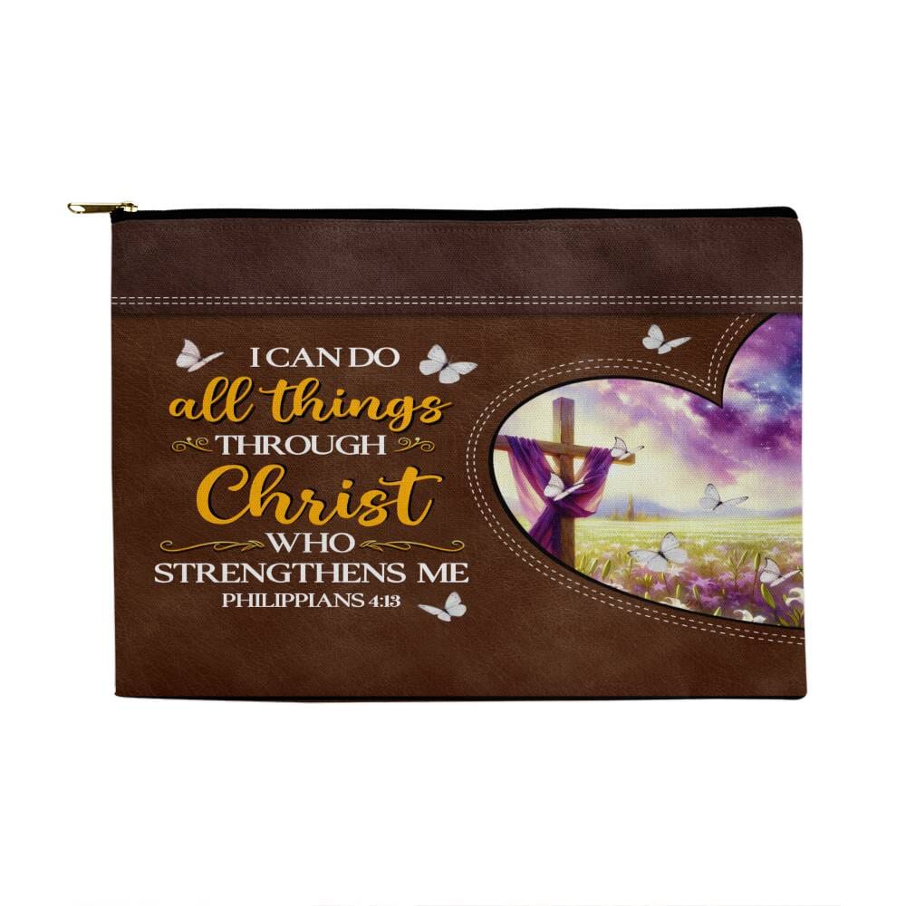 Faith - I Can Do All Things Through Christ Who Strengthens Me - Philippians 4:13 - Large Fabric Zippered Pouch - The Shoppers Outlet