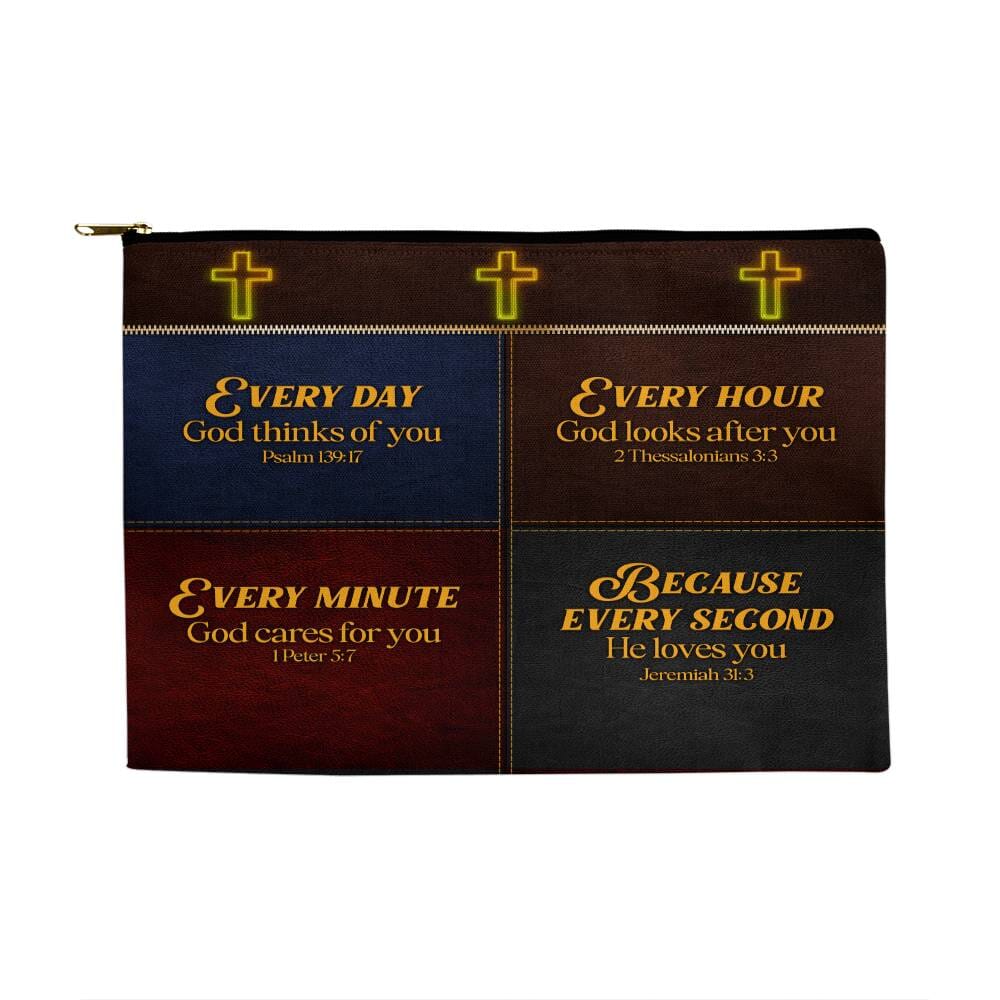 Faith - Our Every Because Bible Verses - Large Fabric Zippered Pouch - The Shoppers Outlet