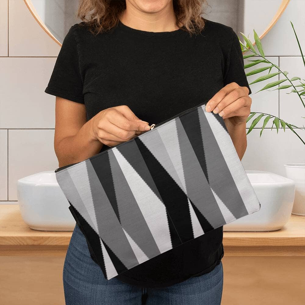 Black Gray White Maze Design - Large Fabric Zippered Pouch - The Shoppers Outlet