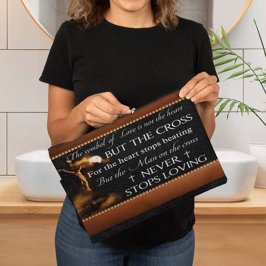Inspirational - The Symbol Of Love Is Not Th Heart But The Cross - Large Fabric Zippered Pouch - The Shoppers Outlet