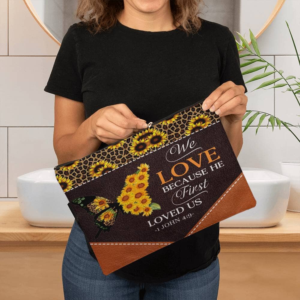 Faith - We Love Because He First Loved Us - 1 John 4:9 - Large Fabric Zippered Pouch - The Shoppers Outlet