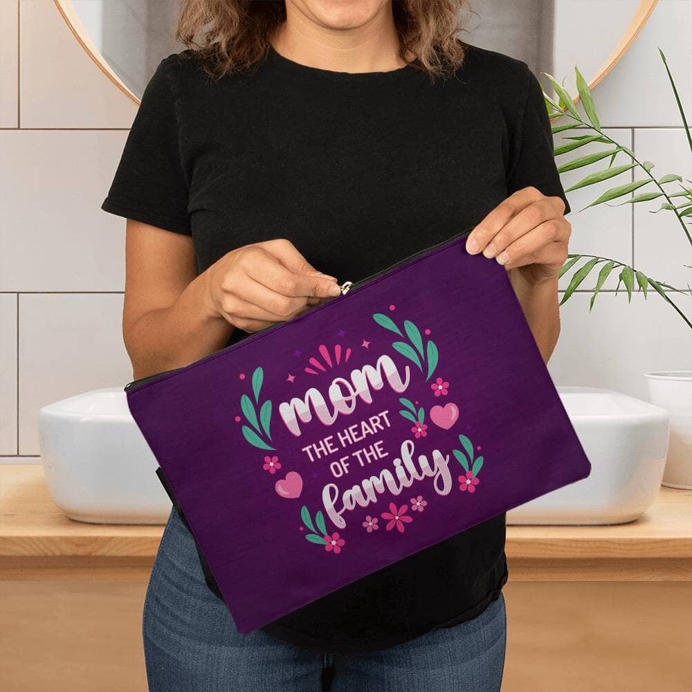 Mom - The Heart Of The Family - Large Fabric Zippered Pouch - The Shoppers Outlet