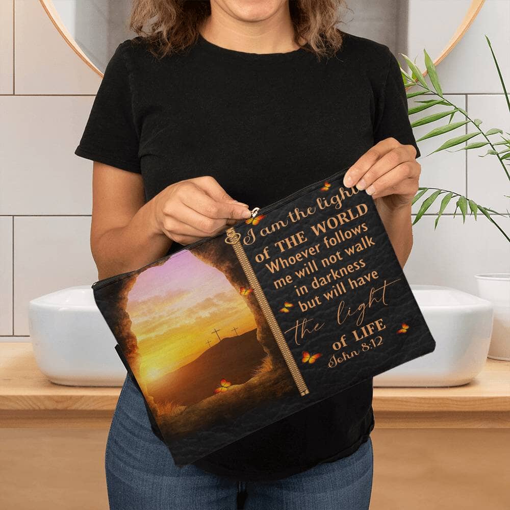 Faith - I Am The Light Of The World - John 8:12 - Large Fabric Zippered Pouch - The Shoppers Outlet