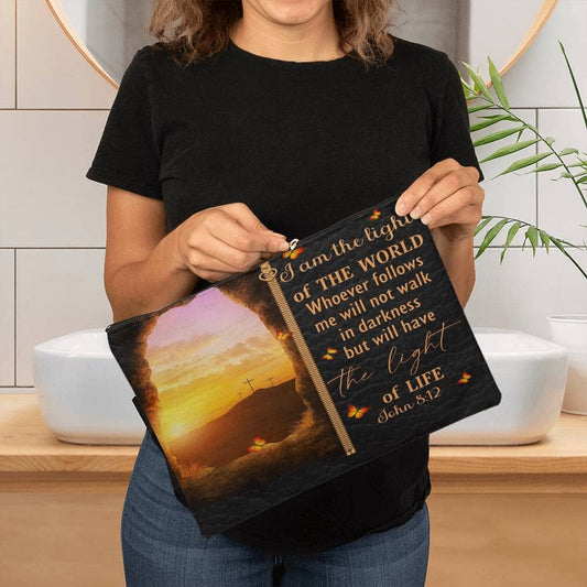 Faith - I Am The Light Of The World - John 8:12 - Large Fabric Zippered Pouch - The Shoppers Outlet