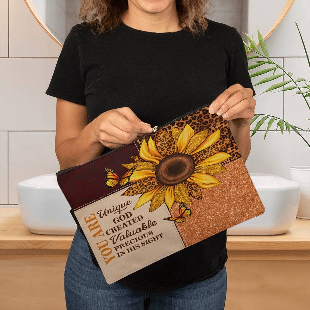 Inspirational - You Are Unique God Created Valuable Precious In His Sight - Large Fabric Zippered Pouch - The Shoppers Outlet