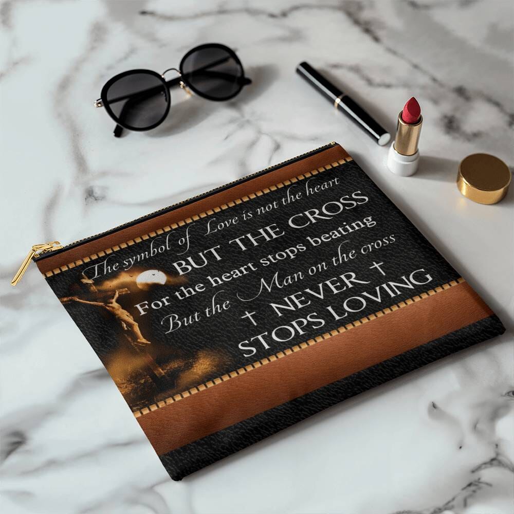 Inspirational - The Symbol Of Love Is Not Th Heart But The Cross - Large Fabric Zippered Pouch - The Shoppers Outlet