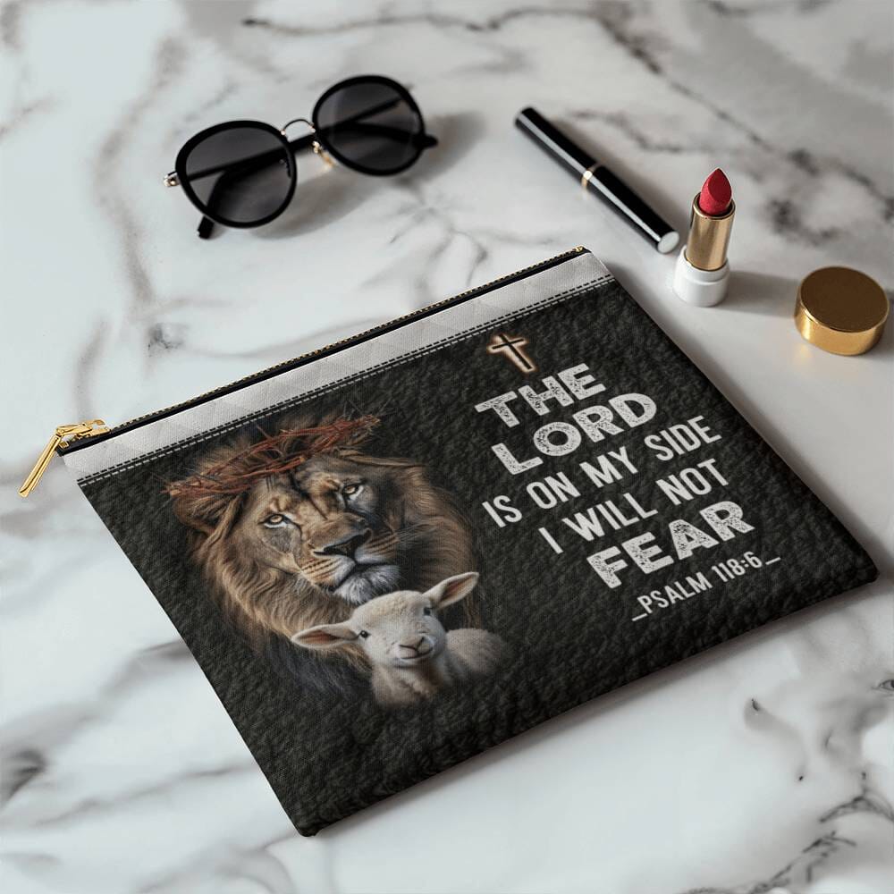 Faith - The Lord Is On My Side I Will Not Fear - Psalm 118:4 - Large Fabric Zippered Pouch - The Shoppers Outlet
