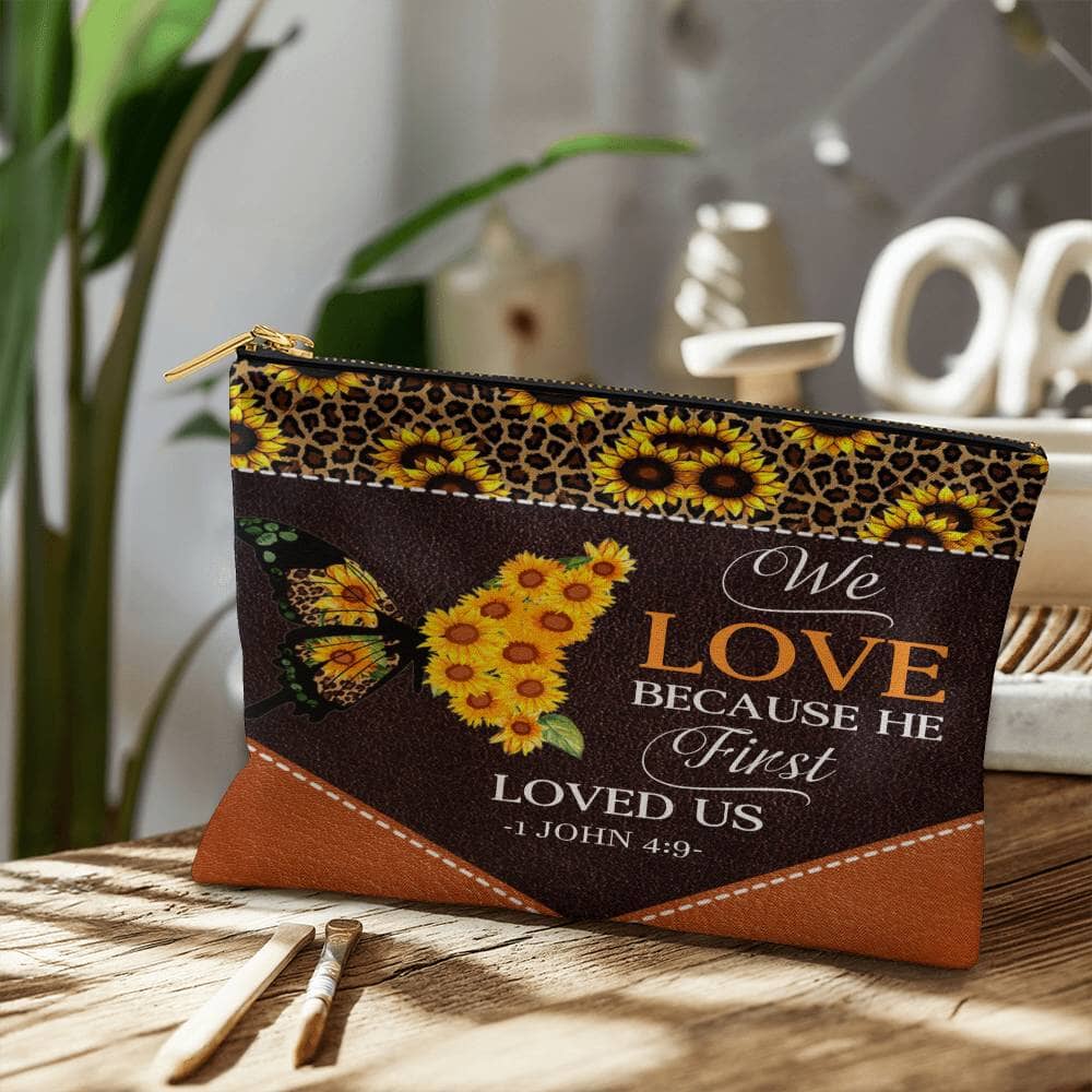Faith - We Love Because He First Loved Us - 1 John 4:9 - Large Fabric Zippered Pouch - The Shoppers Outlet