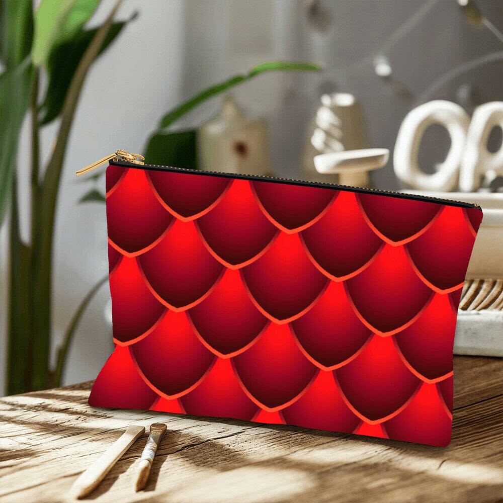 Red Dragon Scales Design - Large Fabric Zippered Pouch - The Shoppers Outlet