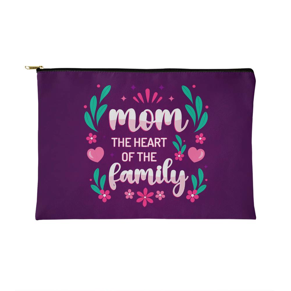Mom - The Heart Of The Family - Small Fabric Zippered Pouch - The Shoppers Outlet