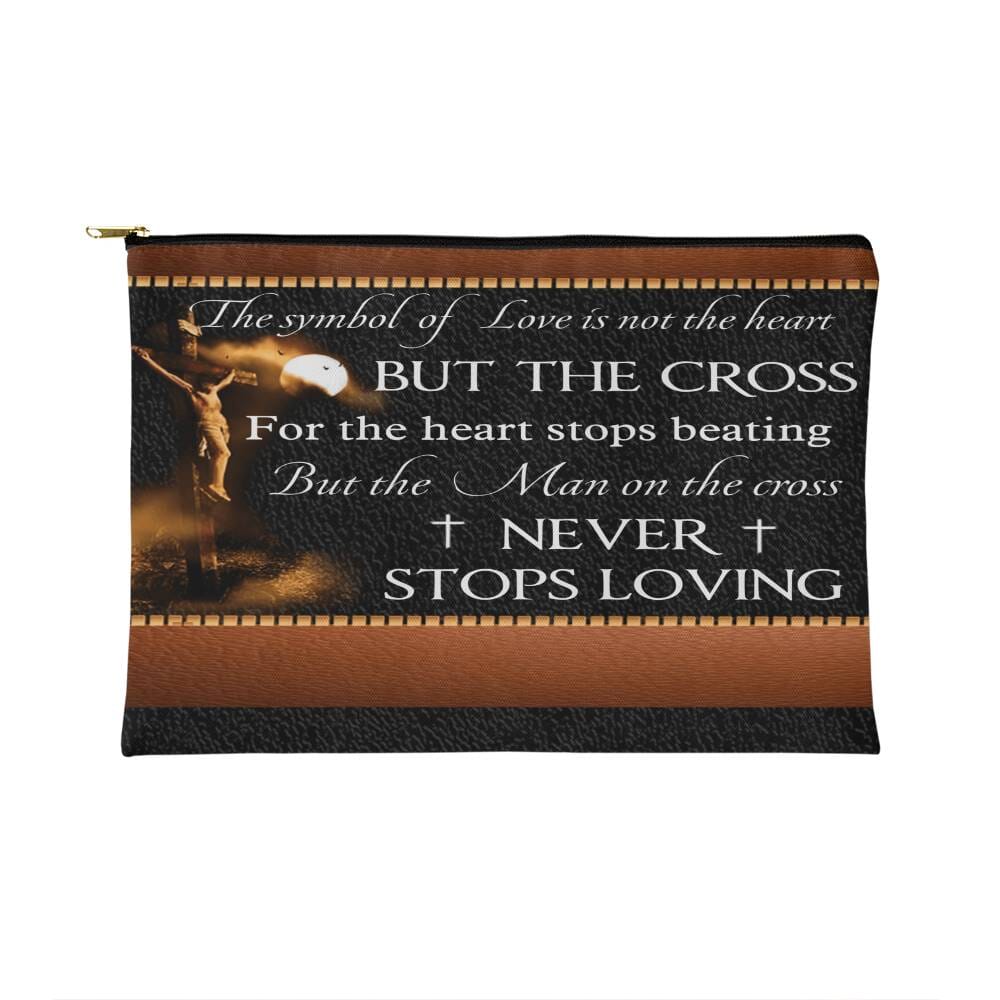 Inspirational - The Symbol Of Love Is Not Th Heart But The Cross - Small Fabric Zippered Pouch - The Shoppers Outlet
