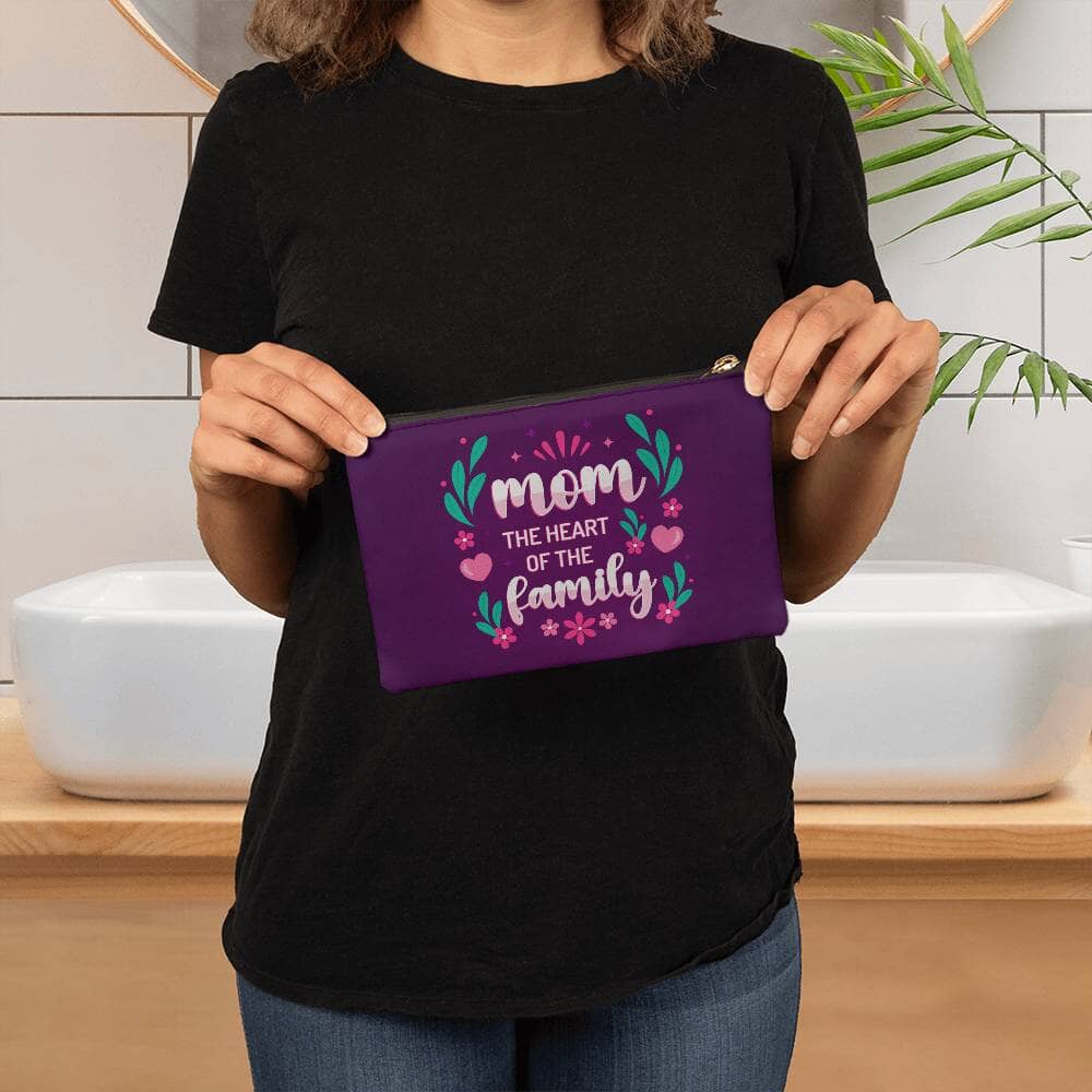 Mom - The Heart Of The Family - Small Fabric Zippered Pouch - The Shoppers Outlet