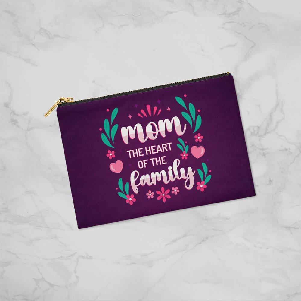Mom - The Heart Of The Family - Small Fabric Zippered Pouch - The Shoppers Outlet