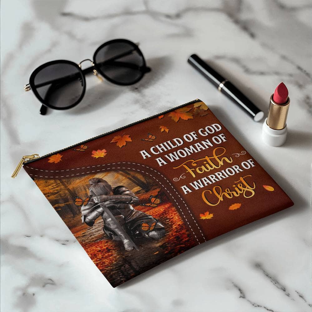 Inspirational - A Child Of God A Woman Of Faith A Warrior Of Christ - Small Fabric Zippered Pouch - The Shoppers Outlet