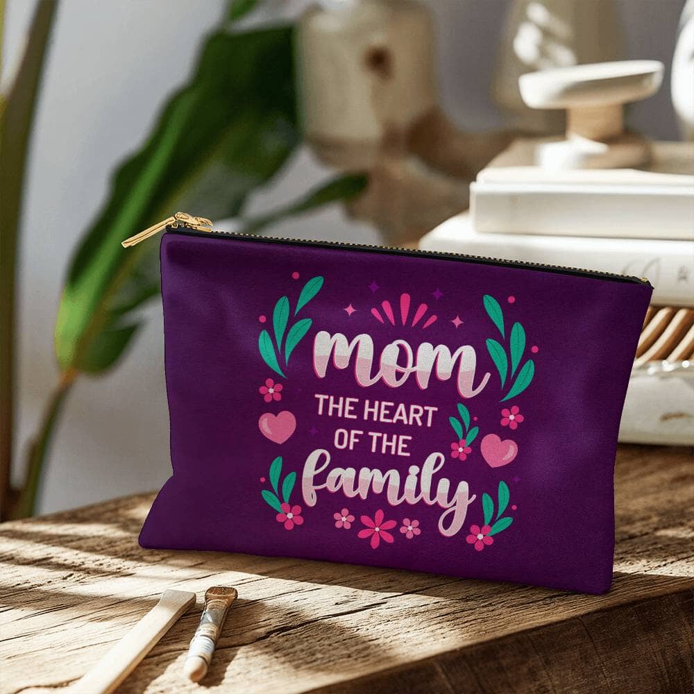 Mom - The Heart Of The Family - Small Fabric Zippered Pouch - The Shoppers Outlet