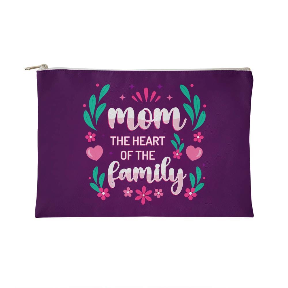Mom - The Heart Of The Family - Small Fabric Zippered Pouch - The Shoppers Outlet