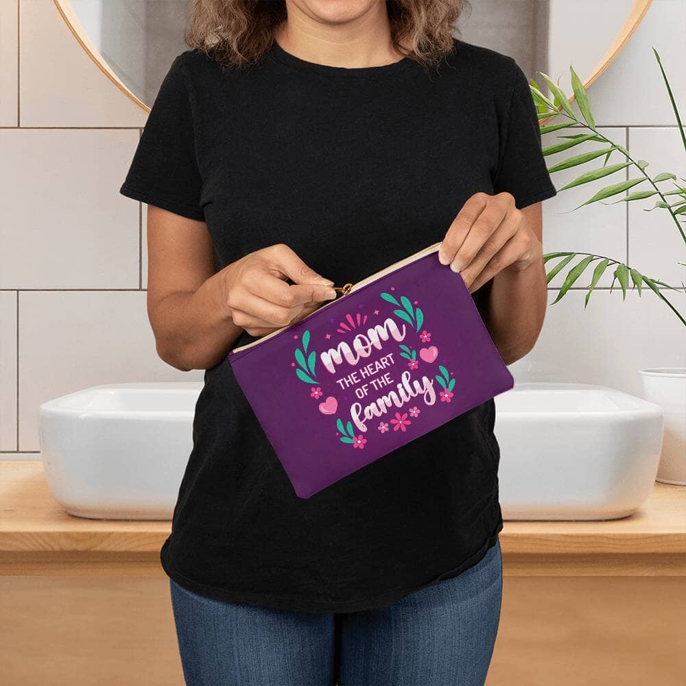 Mom - The Heart Of The Family - Small Fabric Zippered Pouch - The Shoppers Outlet